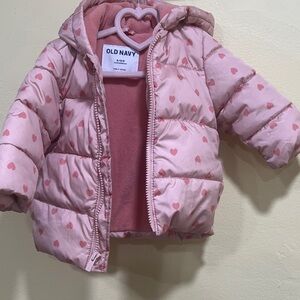 Old Navy Pink Heart Print Puffer Jacket